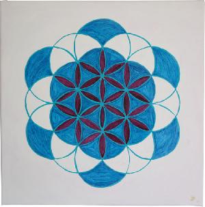  Frucht des Lebens  - Blume des Lebens-Mandala, Öl/Leinwand 40x40